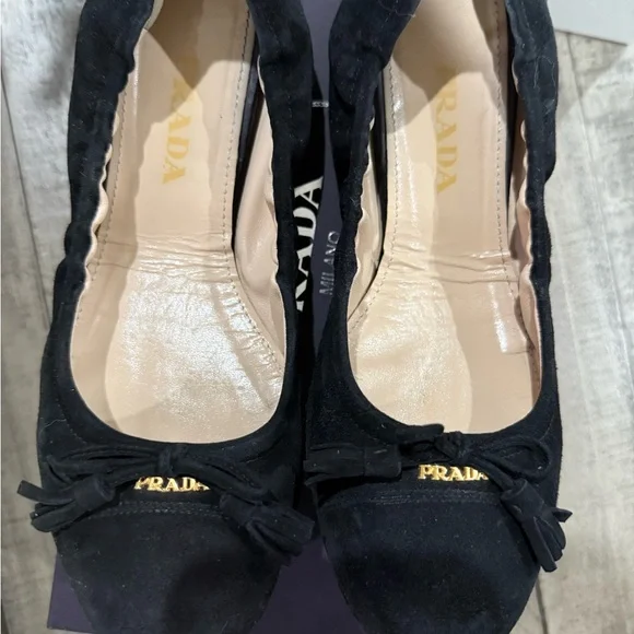 Prada Women's Black Suede Loafers with Bow - Picture 5 of 8